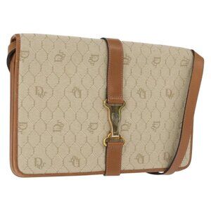 Authentic Christian Dior Honeycomb Canvas Shoulder Bag Beige Gold